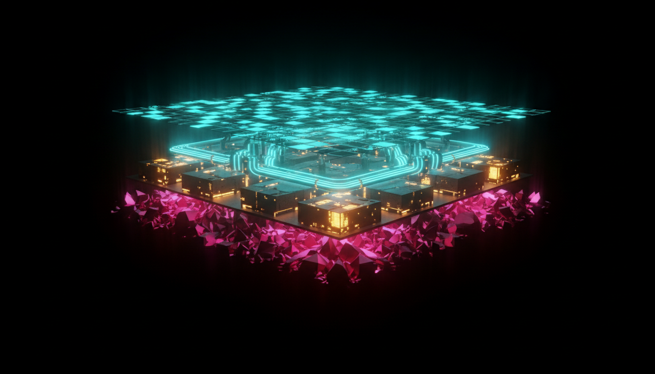 Layered digital architecture showing high-value AI automation processes beneath surface-level tasks