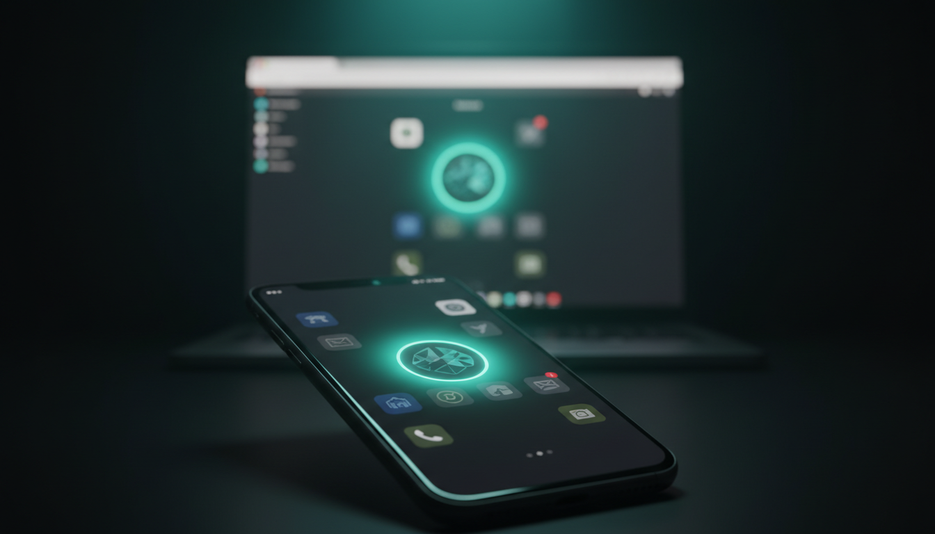 Smartphone home screen showing PWA app icon with teal border alongside native apps