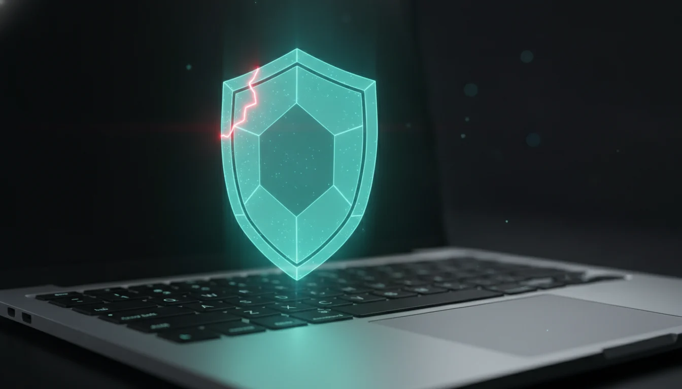 Shield hologram with a crack representing an AI compliance gap for Australian businesses