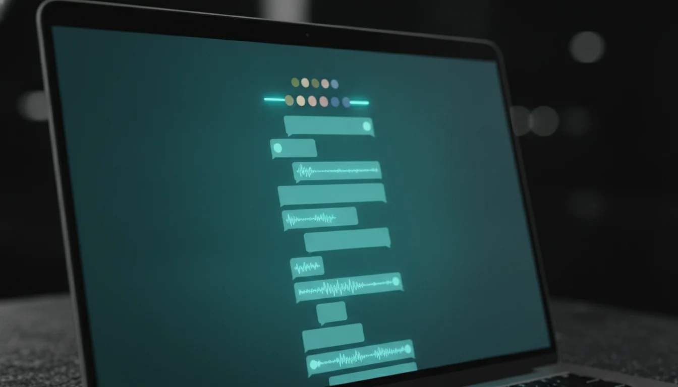 Laptop showing a unified conversation thread merging multiple messaging channels