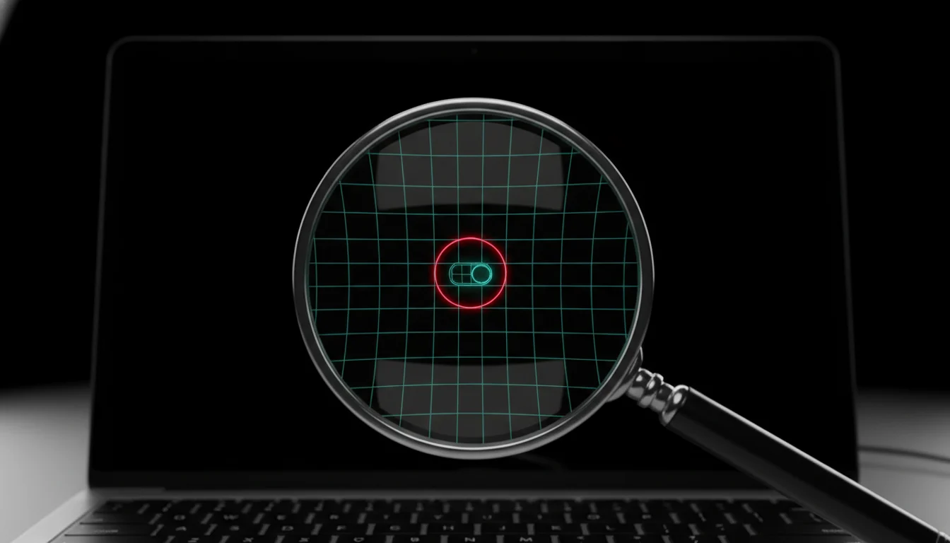 Magnifying glass over a wireframe layout flagging a UX issue during an audit