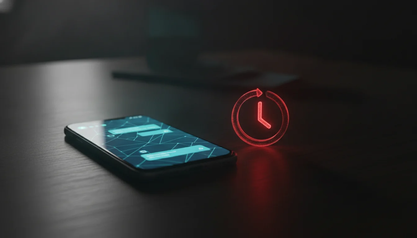 Smartphone chat interface beside a clock representing the WhatsApp 24-hour messaging window
