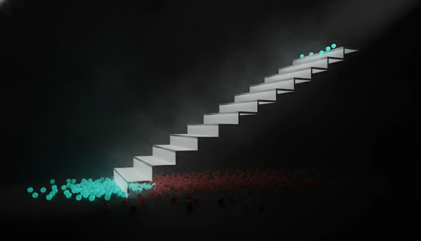 Staircase of light showing the drop-off as AI pilots fail to scale